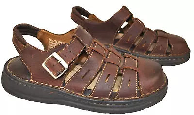 Earth Shoe Simon II Fisherman Sandals Men's Sz 9 Buckle Strap Logo Leather Brown • $19.95