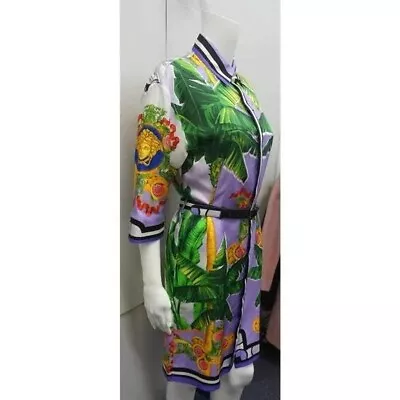 $2950 NWT VERSACE Beverly Palm Silk Twill Belted Multi-color Dress EU 40/US Med • $650