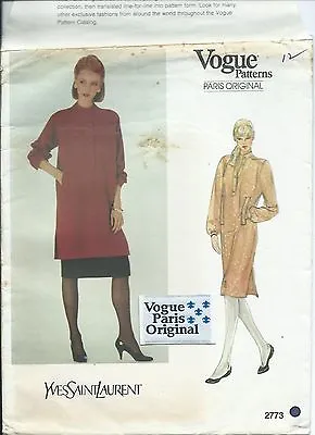 Vogue 2773 Sewing Pattern DRESS TUNIC SKIRT & LABEL Sew Yves Saint Laurent UNCUT • $19.99