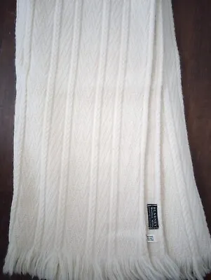 Blarney Woollen Mills 100% Merino Wool Throw Cable Knit  Blanket 58”x68” Fringe • $45