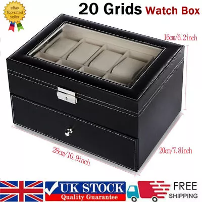 Mens 20 Grids Watch Storage Case Display Box Jewelry Organizer Holder Leather UK • £20.97