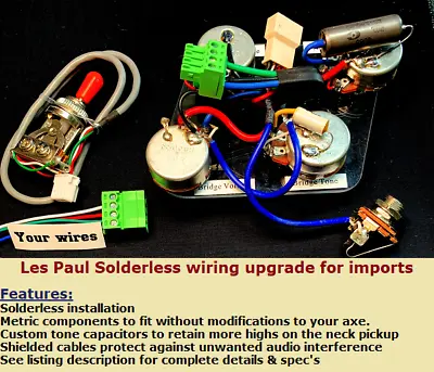 Epiphone Les Paul / SG  Solderless  Wiring Upgrade With Custom Tone Capacitors • $89