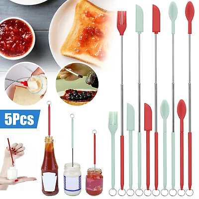 5X Mini Silicone Telescopic Spatula Jars Scraper Double-Headed Brush For Kitchen • $8.98