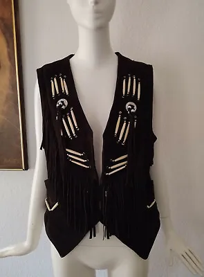 Vintage Western Phase 2 Fringe Suede Chocolate Brown Size Medium Festival Boho • $39.95