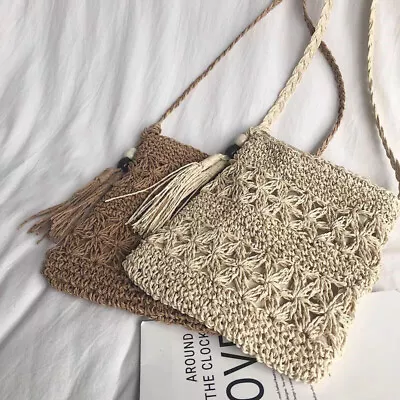 Womens Straw Weaving Shoulder Bags For Tassel Beach Crossbody Bag Messenger Bag • £6.58