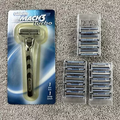 Gillette Mach3 Turbo Razor Handle With 15 Cartridge - New Old Stock 2001 • $29.95