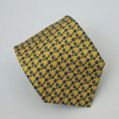 Lands' End Silk Tie Yellow Blue Floral Geometric Men Necktie 58 X 3.5 • $12.74