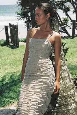 Zulu Zephyr Linen Gathered Midi Dress Size 6-8 RRP $250 • $100