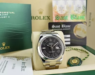 ROLEX - 41mm Stainless Steel DateJust II Black Roman 116300 - SANT BLANC • $8950