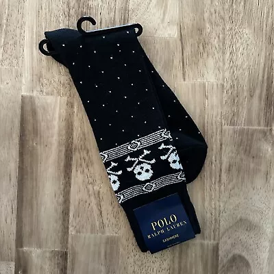 Polo Ralph Lauren Cashmere Mens Socks Skull & Bones Black Dress Socks Size L • $19.95