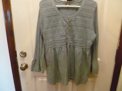 J Jill Womans 2X Sweater Long Sleeve Teal Peplum Button Front Bell Cuff • $13