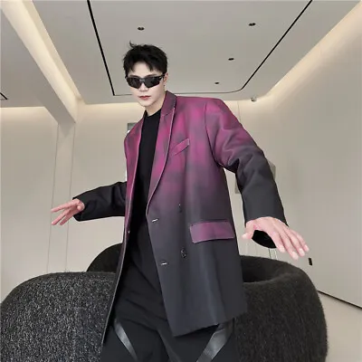 Men Korean Loose Fit Formal Blazer Coat Lapel Colot Stitching Dress Tops Jackets • $53.09