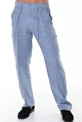 Bohio Mens 100% Linen Pants - Gray Flat-Front Drawstring Pant (S ~ 3XL)-MLP19 • $38.99