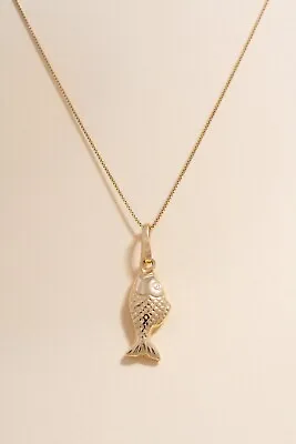 $85 • Buy Fish Charm | Real Gold Necklace | 14k Real Gold Pendant | Birthday Gift | 