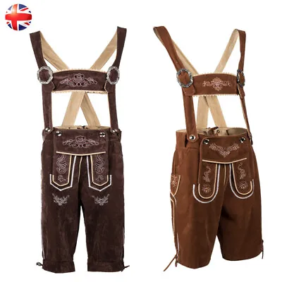 £33.99 • Buy Mens German Bavarian Lederhosen With Matching Suspenders Brown