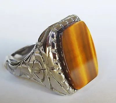 Man's 316L Stainless Steel Unique Tiger Eye Gemstone Ring  Size 12 • $12.85