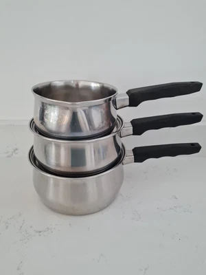 £64.99 • Buy 3 X Vintage Prestige Pans Set Saucepan Copper Bottom Retro Lids Milk 