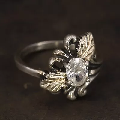 VTG Sterling Silver - BLACK HILLS GOLD White CZ Leaf Scroll Ring Size 7 - 4g • $2.99