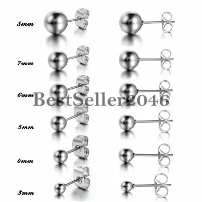 2pcs Men Women Stainless Steel Round Ball Bead Piercing Ear Stud Earring 3mm-8mm • $6.99