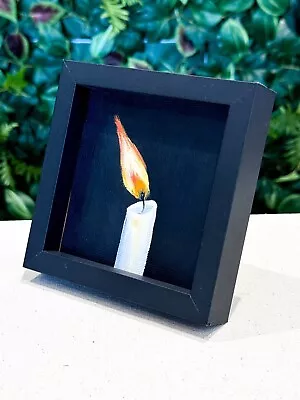 Candle Oil Painting- Original Deep FRAMED Sale  Flame Art Decor Home Decor • £50