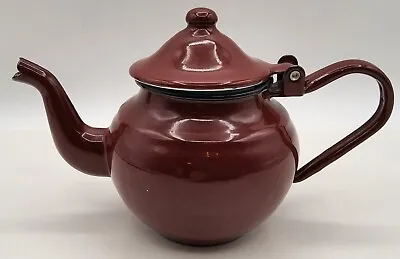 Vintage Maroon Red 4 1/2  Enamel Teapot .5L • $26.24