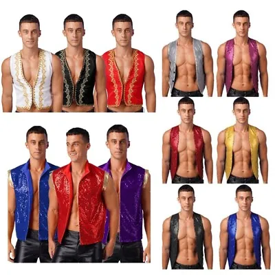 Men's Halloween Arabian Prince Cosplay Costume Waistcoat Vest Sleeveless Jacket • £7.19