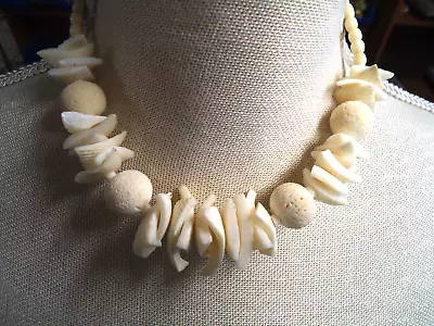Vtg Cream Shell Sponge Coral Bead Necklace • $2