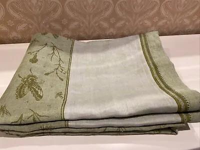 Vent Du Sud Green  65” X 95” Rectangular Butterfly & Flower Linen Tablecloth • $100