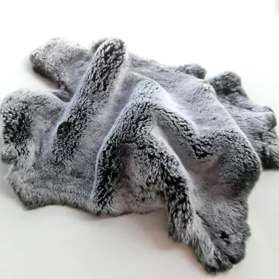 Natural Real REX Rabbit Pelts Dense Fluffy Fur Leather Hide Tanned Frosted Black • $22.99