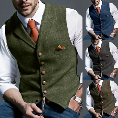 Men Casual Formal Business Slim Fit Singe-Breasted Buttons Waistcoat Retro Decor • $20.25