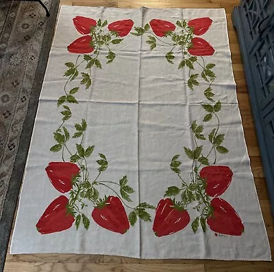 Vera Neumann Vtg Rectangle Tablecloth 50x66 Strawberries Strawberry Design Linen • $31