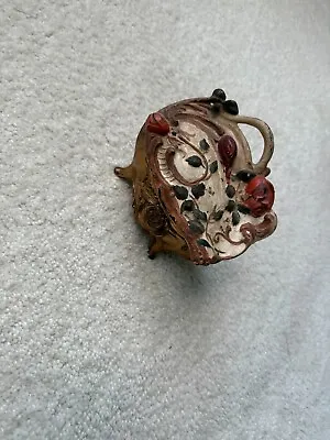 Antique Art Nouveau  Footed Jewelry Casket ROSE FLOWER Gold Tone Trinket Box 6 L • $9.99