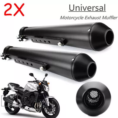 Fits For Harley Reverse Cone Megaphone Exhaust Pipes Motorcycle Mufflers Black • $79.98