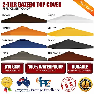 $97.20 • Buy 2-Tier Gazebo Top Cover 310g/m² 3x3m Waterproof Canopy Replacement Square Shaped