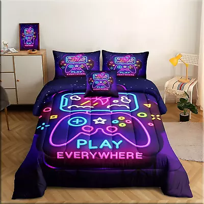 6 Pieces Gamer Bedding Set For Boys Gaming Comforter Queen Size Game Controller • $91.45