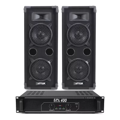 2x MAX 2 X 6  Speakers Mixer Power Amp Bedroom DJ Disco Party PA Hi-Fi 1200W • £239