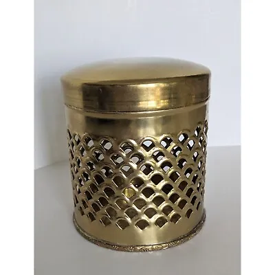 Vintage Brass Lidded Perforated Canister Boho Retro Eclectic • $19