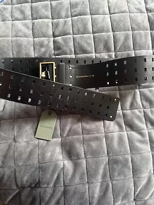 Women's AllSaints Black Leather Wide Belt Size L/XL • £40