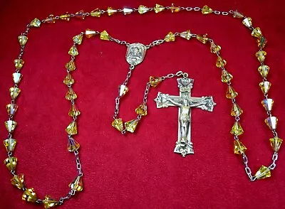Bertha’s Vatican Pilgrimage STERLING Yellow Crystal Catholic Five Decade Rosary • $149.99
