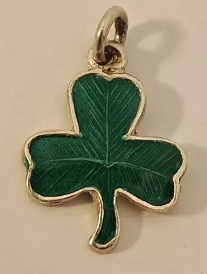 C.1960 IRISH Sterling Silver Green Enamel Lucky 3 Leaf Clover Pendant Charm NICE • $25