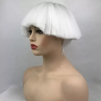 White Big Mushroom Head Short Hair Straw Hat Straight Bangs Synthetic Wig • $24.99