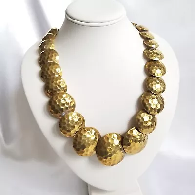 Vintage Brass Hand Hammered Round Beads Statement Necklace 25” • $34