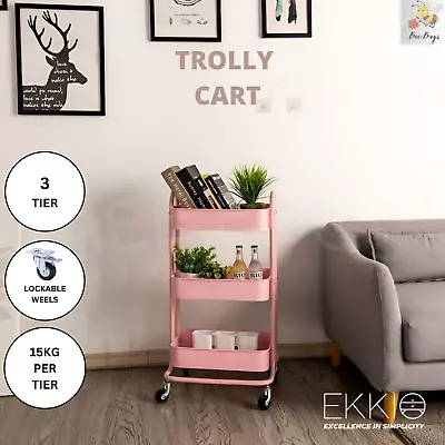 EKKIO Kitchen Trolley Cart 3 Tier (Pink) EK-KTC-102-DSH • $67.19