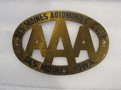 Vintage Des Moines Automobile Club AAA Metal License Plate Topper Badge Car Rare • $71