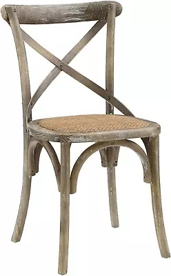 Gear Rustic Modern Farmhouse Elm Wood Rattan Dining Chair In Gray • $151.99