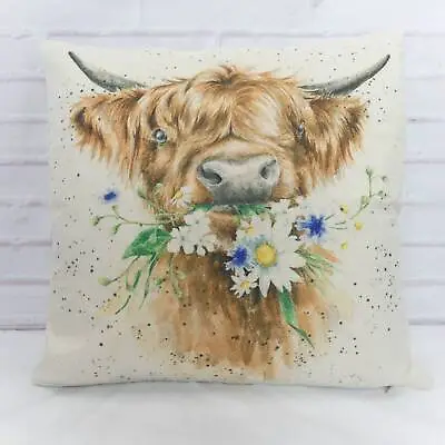 Highland Cow Cushion Cover Country Style Printed Vintage Farmhouse Animal Gift  • £12.99