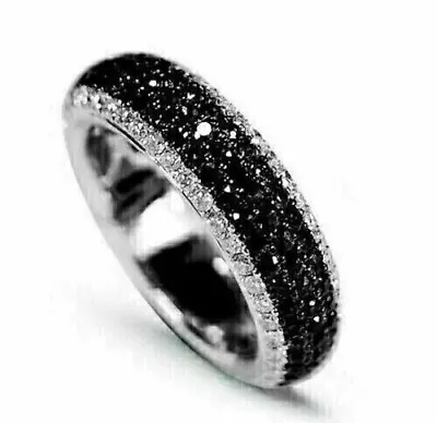 3Ct Lab Created Round Black Diamond Women Eternity Ring 14K White Gold Plated • $84.49