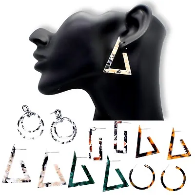 £3.99 • Buy Tortoise Shell Resin Geometrical Round Acrylic Acetate Boho Style New Earrings 
