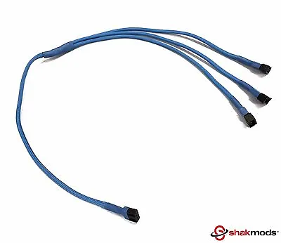 Shakmods 4 Pin PWM Fan To 3 Ways Y Splitter 60cm Blue Sleeved Extension Cable • £6.99