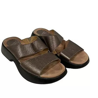 Dansko Sandals Womens 38 US 7.5-8 Pewter Lana Leather Double Strap Slip On Slide • £38.44